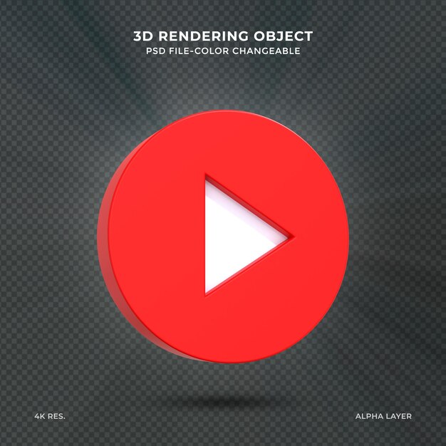 glossy play button sign 3d social media logo music minimal icon 3d rendering