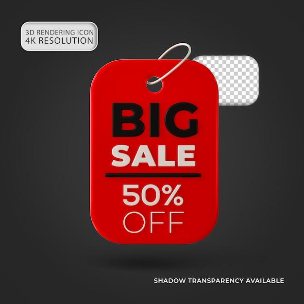 Glossy red and black big sale tag 50 por cento de desconto ícone 3d isolado ilustração para composição