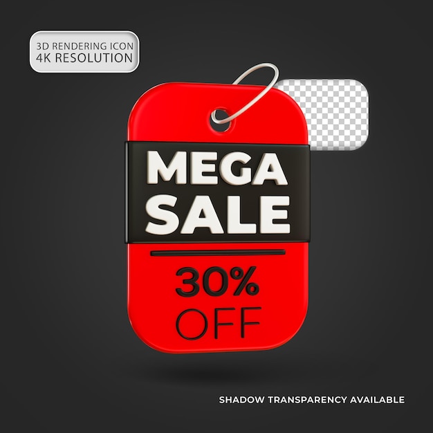 PSD glossy red mega sale icono 3d aislado ilustración para la composición