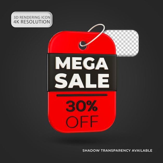 Glossy Red Mega Sale Isolado 3d Icon Ilustração para composição