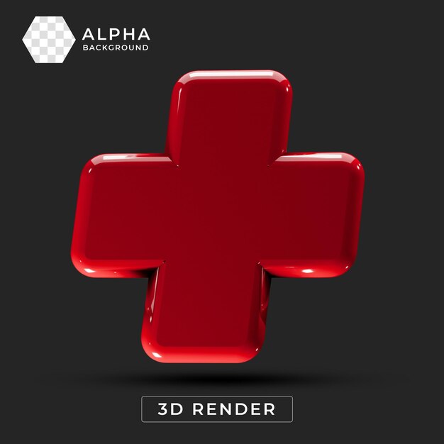 Glossy Red Plus Sign 3D Render Isolated on Black Background