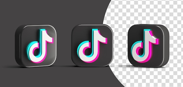 Glossy tiktok button social media logo icon set 3d render szene schöpfer isoliert