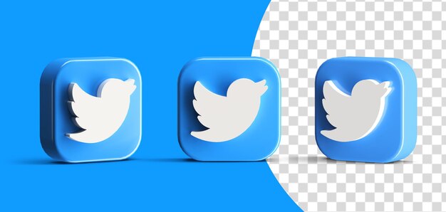 glossy twitter button social media logo icon set 3d render scene creator isolated