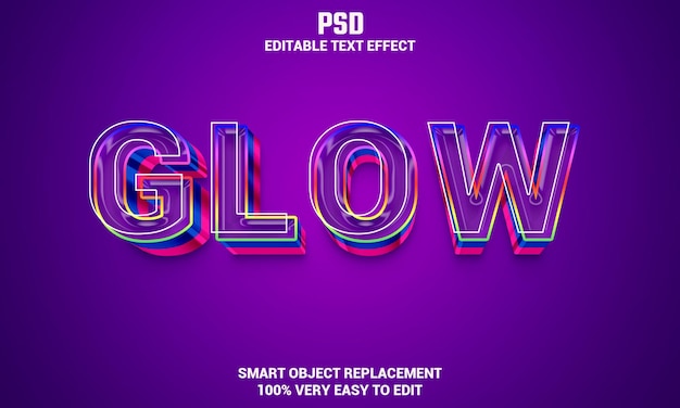 Glow 3d bearbeitbarer texteffekt mit hintergrund premium psd