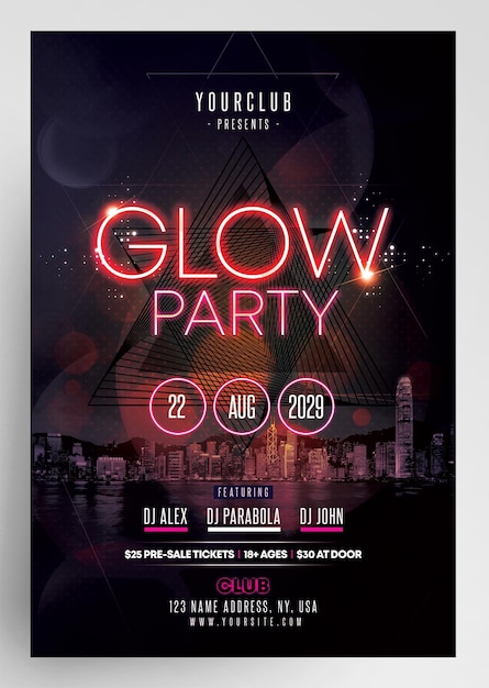 Glow neon party-dj-event-flyer