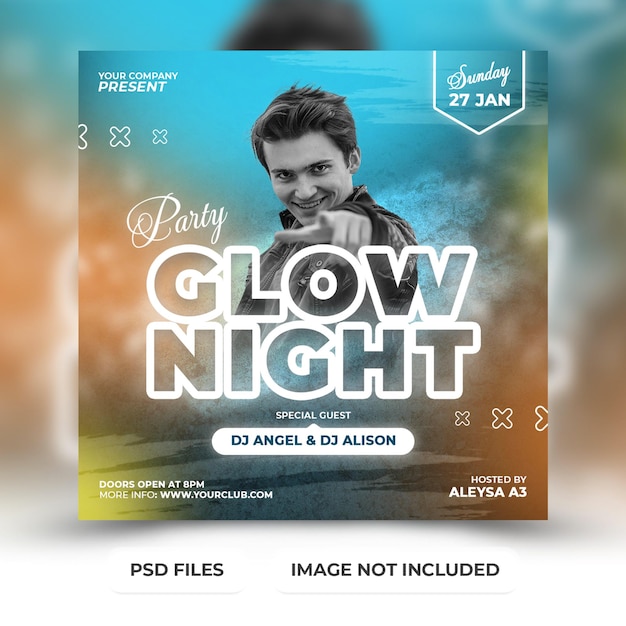 Glow Night Party Flyer Publication Sur Les Réseaux Sociaux Et Modèle De Bannière Web Premium Psd