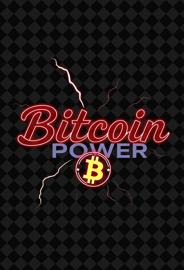 PSD glowing bitcoin power pulses de texto con neon vibrant crimson y pure red pixel perfect blending po
