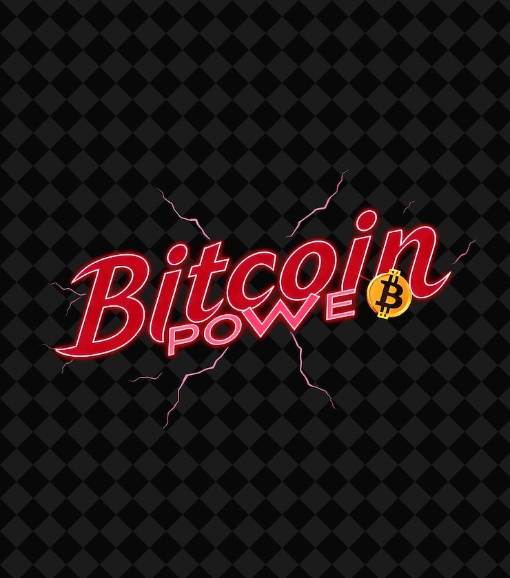 PSD glowing bitcoin power pulses de texto con neon vibrant crimson y pure red pixel perfect blending po