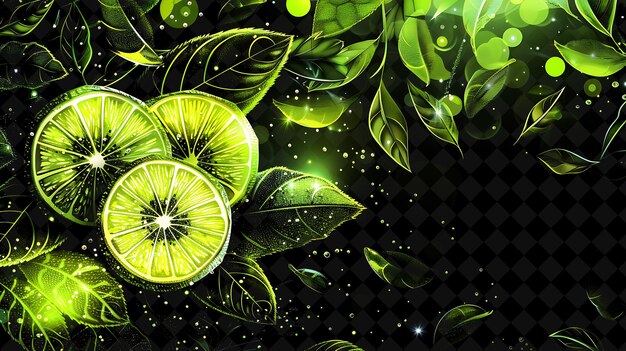 Glowing Green Kiwi Limeade con capas de kiwi y rebanadas de lima color neón Comida Bebida Colección Y2K