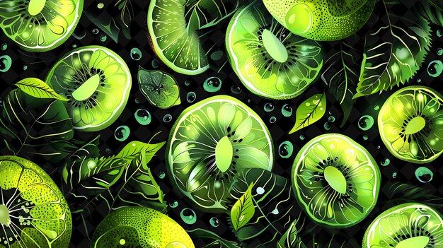 Glowing Green Kiwi Limeade con capas de kiwi y rebanadas de lima color neón Comida Bebida Colección Y2K