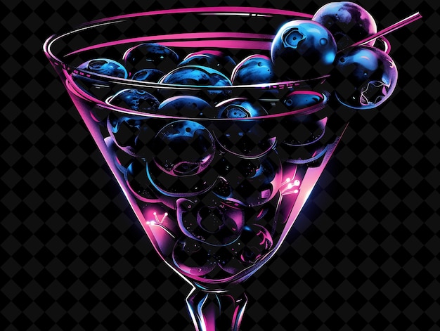 PSD glowing indigo blueberry martini com camadas giratórias bluebe neon cor alimentação bebida colecção y2k