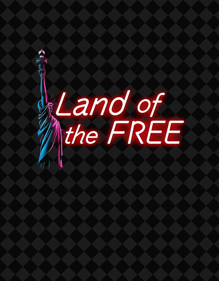 PSD glowing led land of the free text pulses avec du néon vibrant cramoisi et du rouge pur pixel parfait mélange