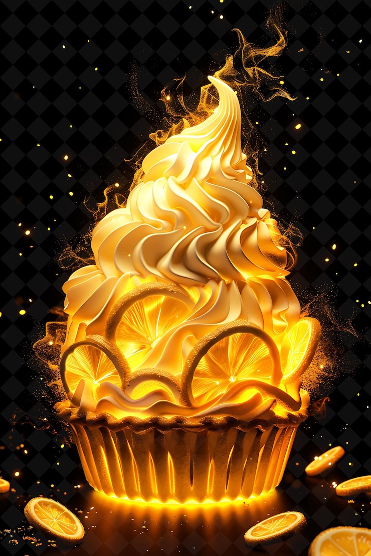 PSD glowing lemon meringue pie hecho con fragmento de limón mering neon color comida bebida colección y2k