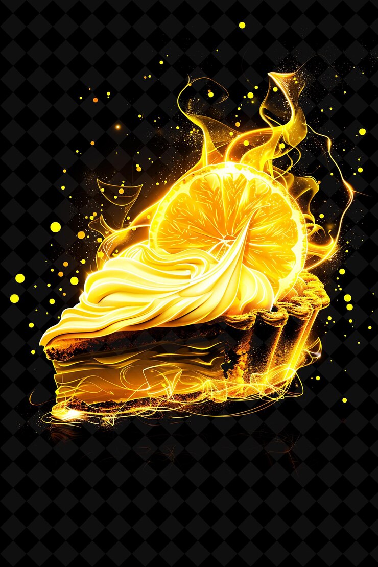 PSD glowing lemon meringue pie hecho con fragmento de limón mering neon color comida bebida colección y2k