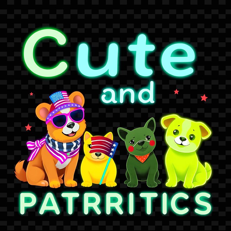 PSD glowing lindo y patriótico pulso de texto con neon lime y azul intenso glowing animales adorables wit