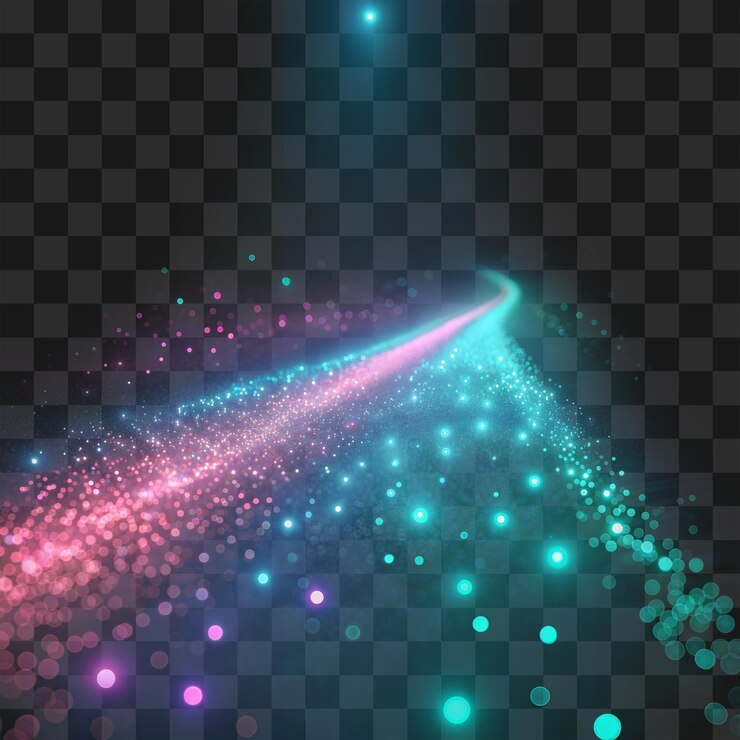 PSD glowing neon light trail con particelle scintillanti su sfondo trasparente png