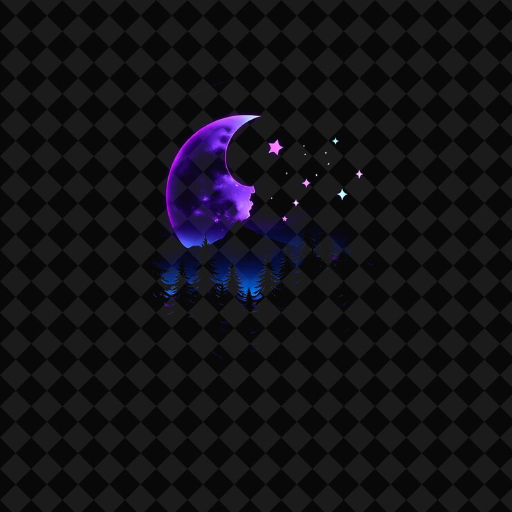 PSD glowing neon moonlit forest dentro de una silueta del paisaje de la media luna tiene árboles oscuros con estrellas brillantes