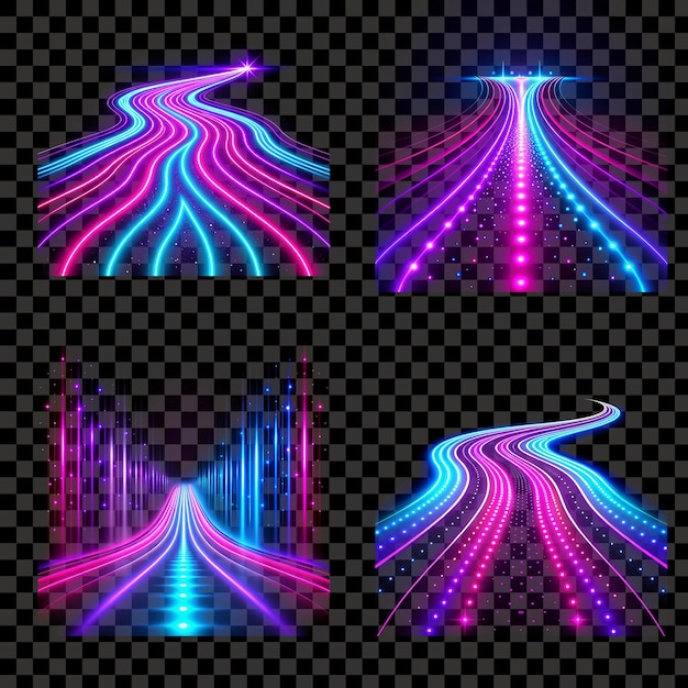 Glowing neon road light trail abstract background isolated PNG