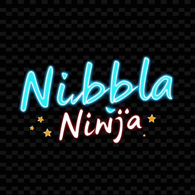 Glowing Nibble Ninja Texto en azul neón y blanco fresco con diseño de tipografía de neón delicioso Ninja Star