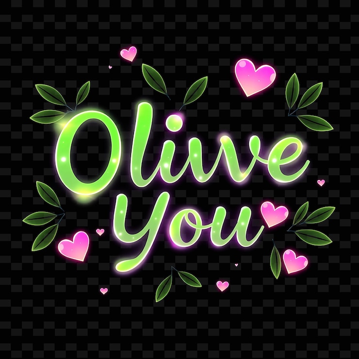 PSD glowing olive you text flickers em verde profundo e roxo com design de tipografia de néon brilhante e delicioso
