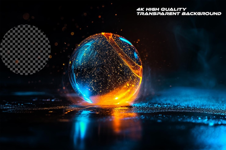 PSD glowing orb floating in the air on transparent background