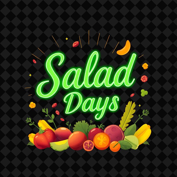 PSD glowing salad days texto irradia con verde neón y decoración de esmeralda png inspirado en la decoración de alimentos de neón