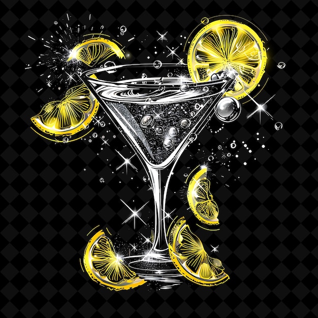 Glowing silver lemon drop martini com cascading lemon slice cor neon alimentação bebida coleção y2k