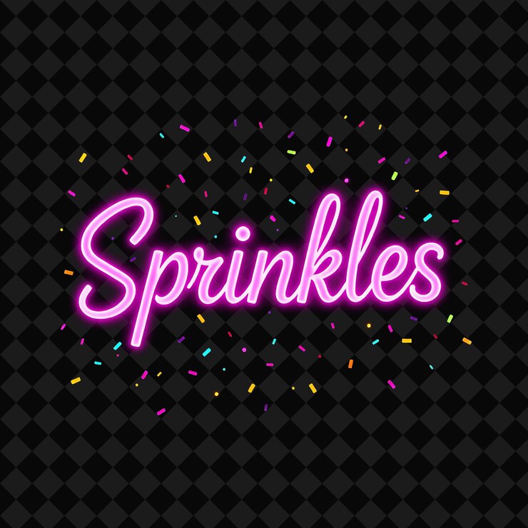 PSD glowing sprinkles texto en rosa neón adornado con coloridas salpicaduras png inspiradas en decoraciones de alimentos de neón