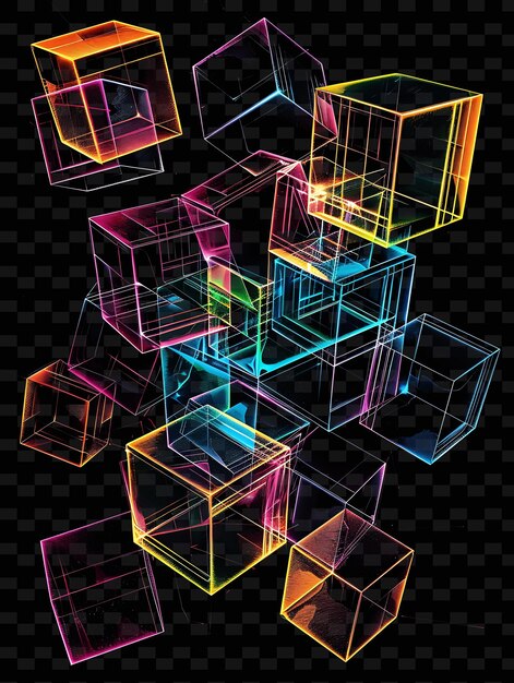 Glowing wireframe cubes interlocución de cuadros de alambre collaje de texto y2k textura forma arte de decoración de fondo