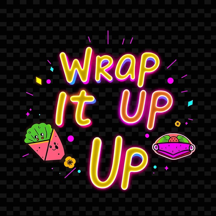 PSD glowing wrap it up el texto se irradia con neón multicolor decorado con neón diseño tipográfico delicioso