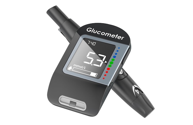 Glucometer mit einstellbarem Lansiergerät 3D-Rendering isoliert auf transparentem Hintergrund