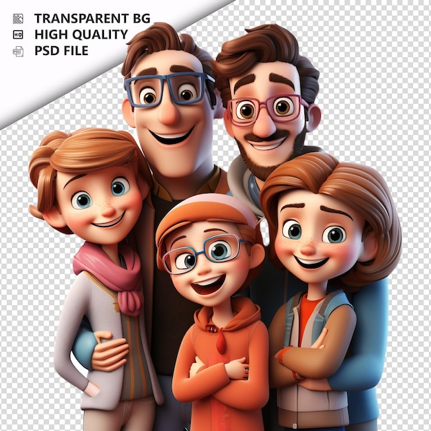 PSD glückliche europäische familie 3d-cartoon-stil weißer hintergrund i