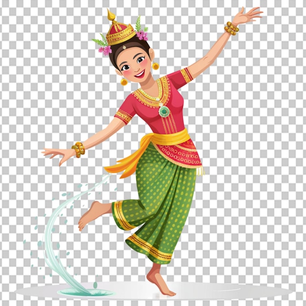 glückliche Frau in thailändischem traditionellen Songkran-Wasser auf durchsichtigem Hintergrund