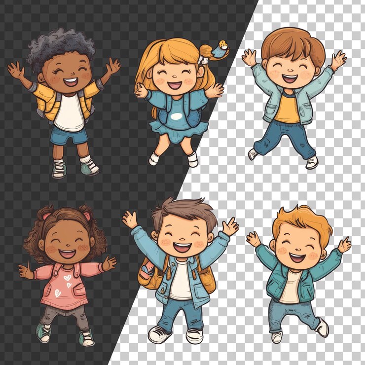 PSD glückliche kinder, die gemeinsam im freien feiern, ausgeschnitten.