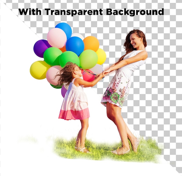 Glückliche Mutter und Tochter mit Ballons