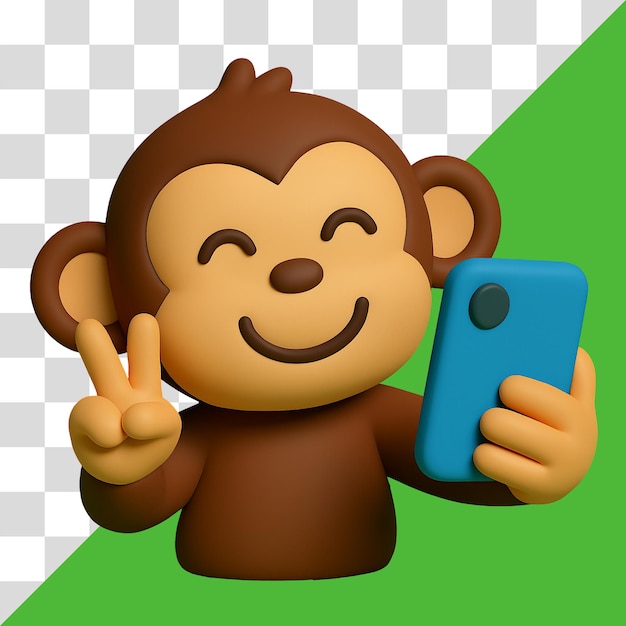 Glücklicher Affe macht ein Selfie mit dem Friedenszeichen