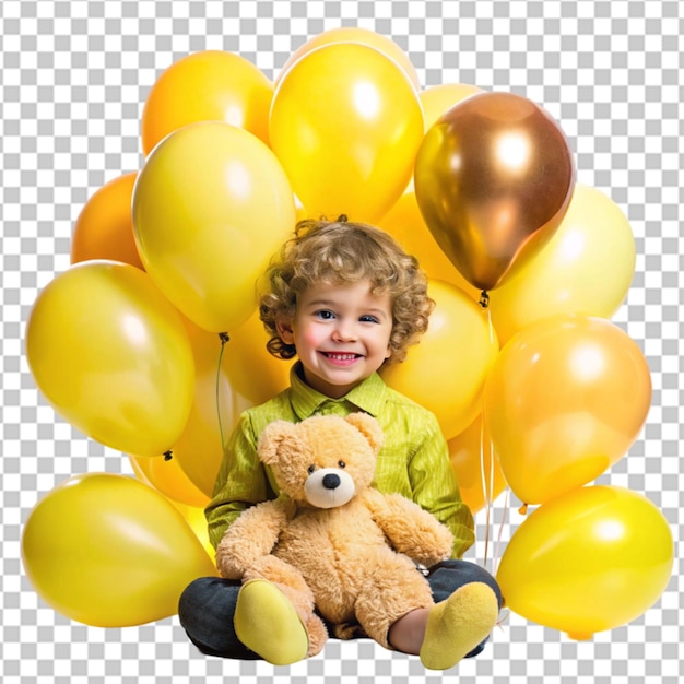 Glücklicher Kindertag, glücklicher Junge mit Ballons auf weißem Hintergrund