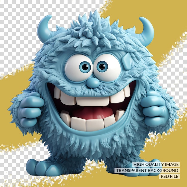 PSD glücklicher monster-charakter 3d-png-clipart transparenter isolierter hintergrund