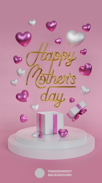 Glücklicher Muttertag goldener 3D-Schriftzug mit Geschenken