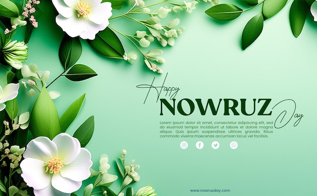 Glücklicher Nowruz-Tag mit grünem Frühlingsblumen-Hintergrund.