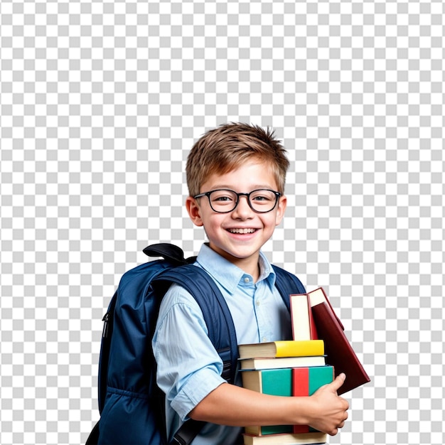 Glücklicher Schuljunge mit Büchern