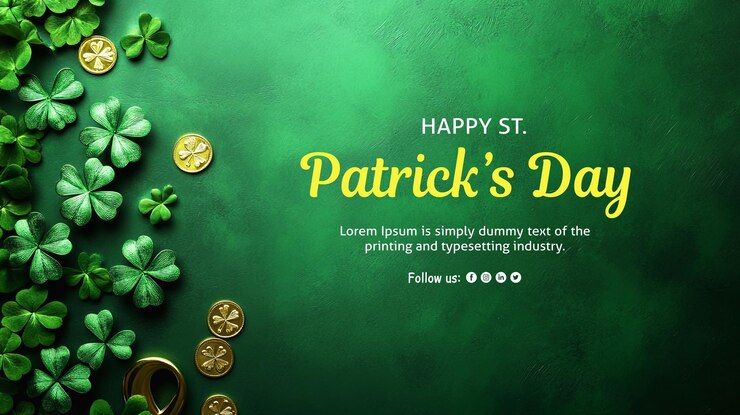 PSD glücklicher st. patrick's day mit grünen und goldenen elementen