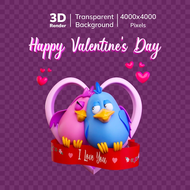 PSD glücklicher valentinstag 3d-icon liebesvögel-icon ausdruck der liebe valentinstag 3d-illustration