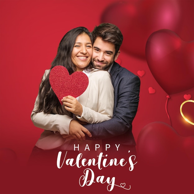 Glücklicher Valentinstag Pinsel Foto-Effekt mit einem liebenden Paar und einem roten Herz