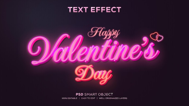 PSD glücklicher valentinstag psd-texteffekt mit leuchtender farbe