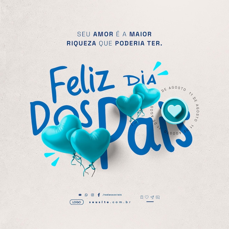 PSD glücklicher vatertag mit herzballons auf portugiesisch