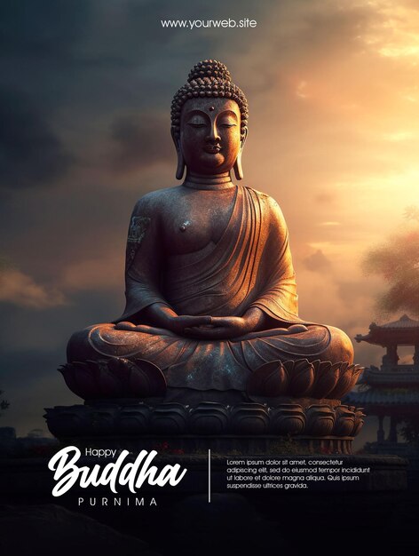 Glückliches buddha purnima-plakat mit buddha-hintergrund