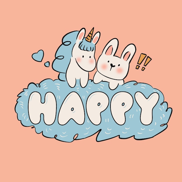 Glückliches Einhorn und Kaninchen