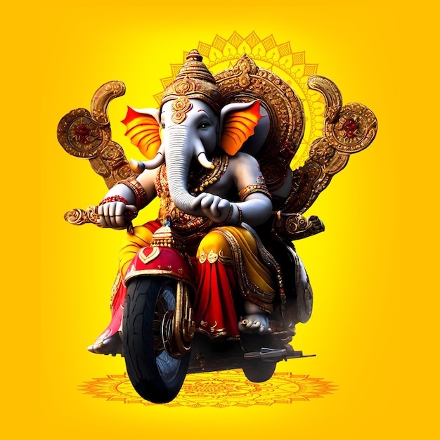 PSD glückliches ganesh chaturthi design lord ganesha auf dem fahrrad