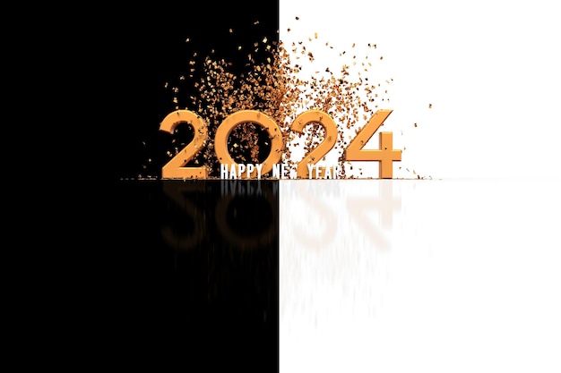 Glückliches neues Jahr 2024 Gold-Konfetti 3D-Rendering